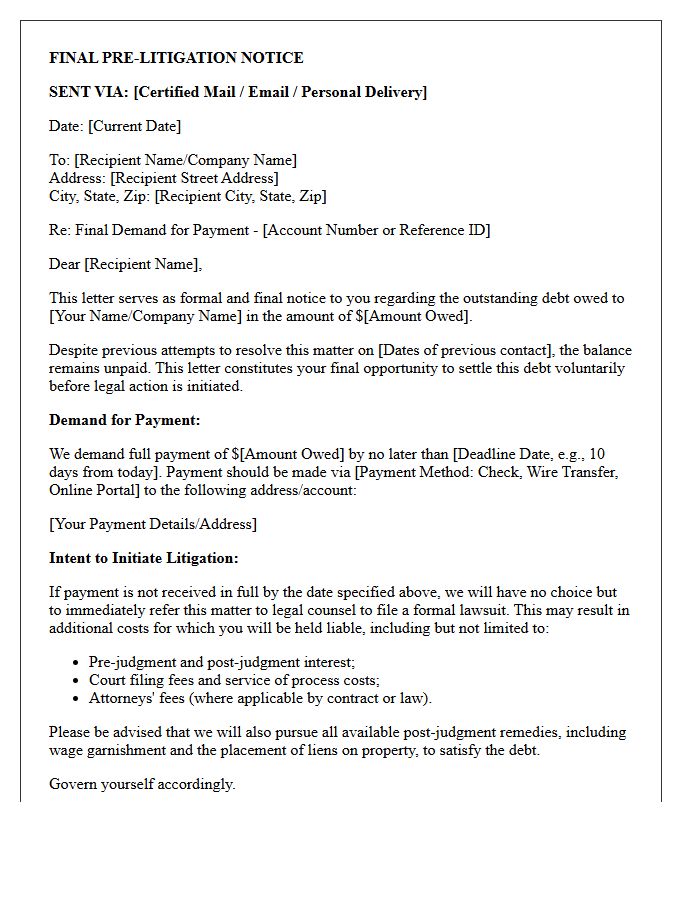 Final Pre-Litigation Notice Demand Letter