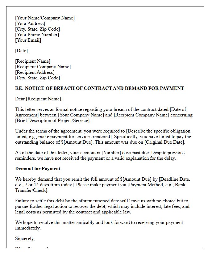 Breach of Contract Debt Recovery Letter
