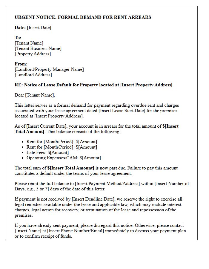 Commercial Lease Arrears Demand Letter
