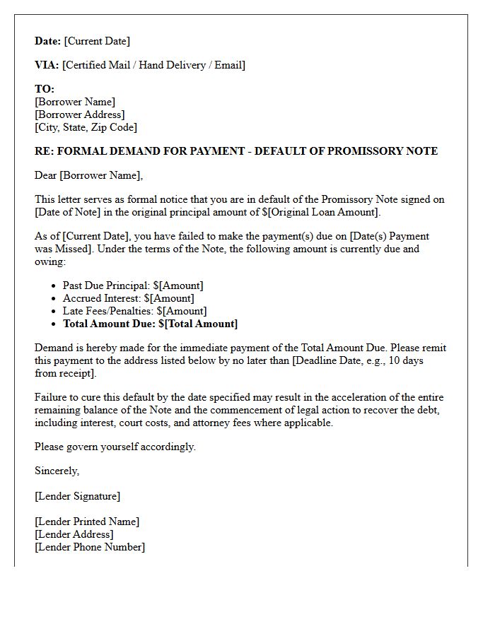 Promissory Note Default Demand Letter