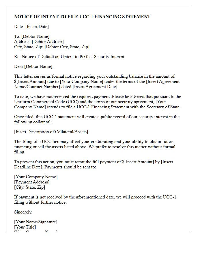 Uniform Commercial Code Lien Warning Letter