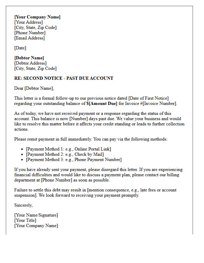 Second Notice Debt Collection Letter