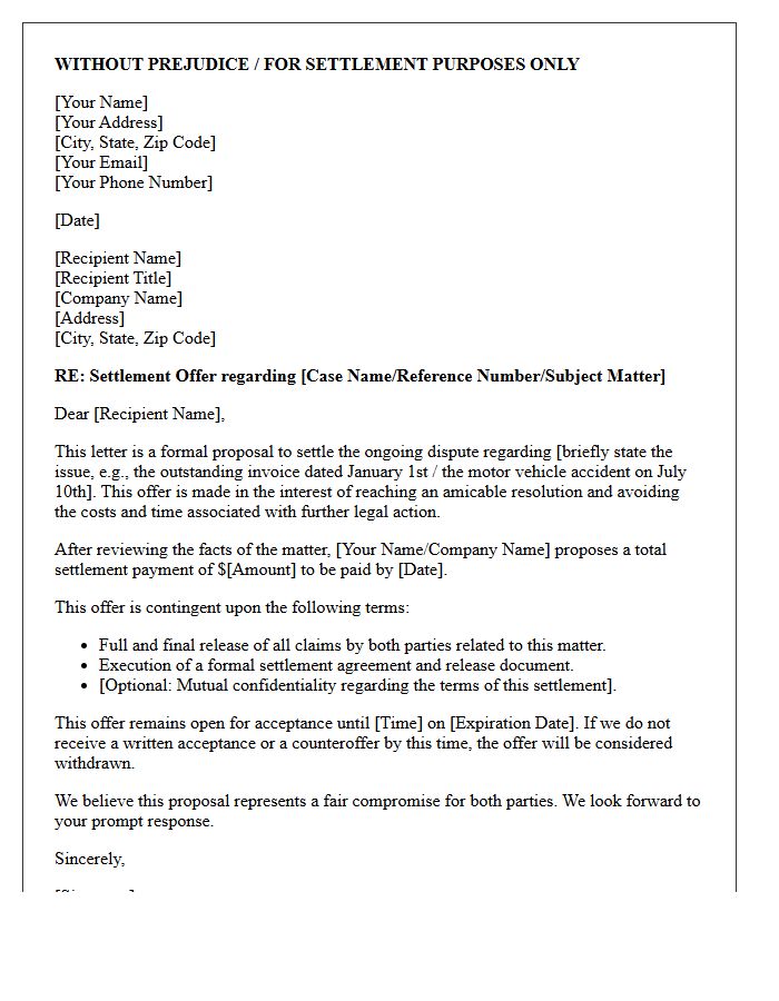 Formal Settlement Offer Letter