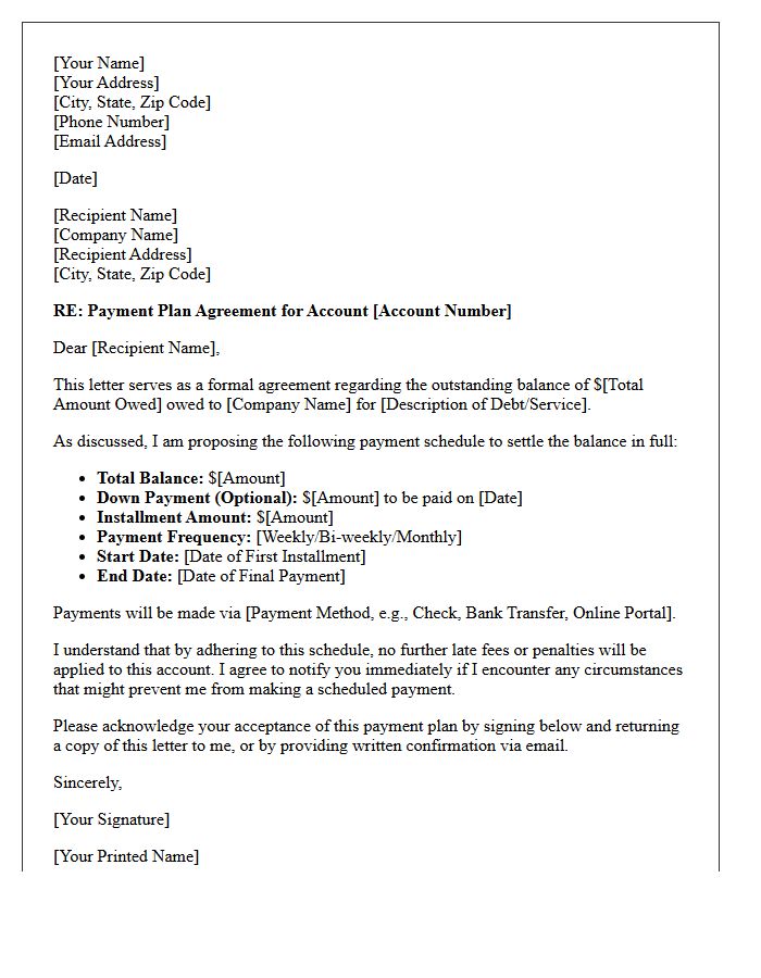 Payment Plan Agreement Letter