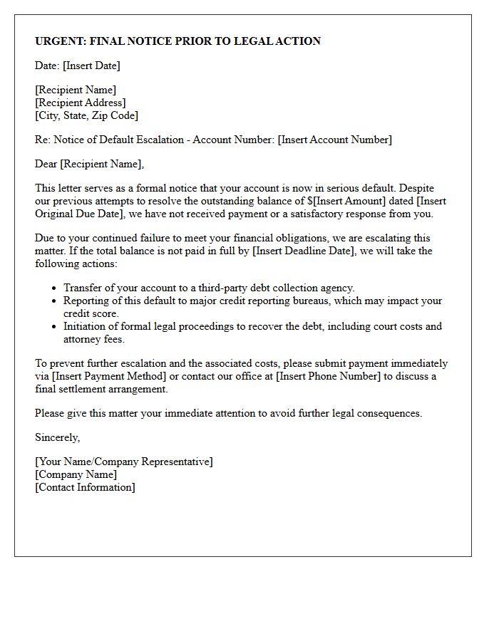 Notice of Default Escalation Letter