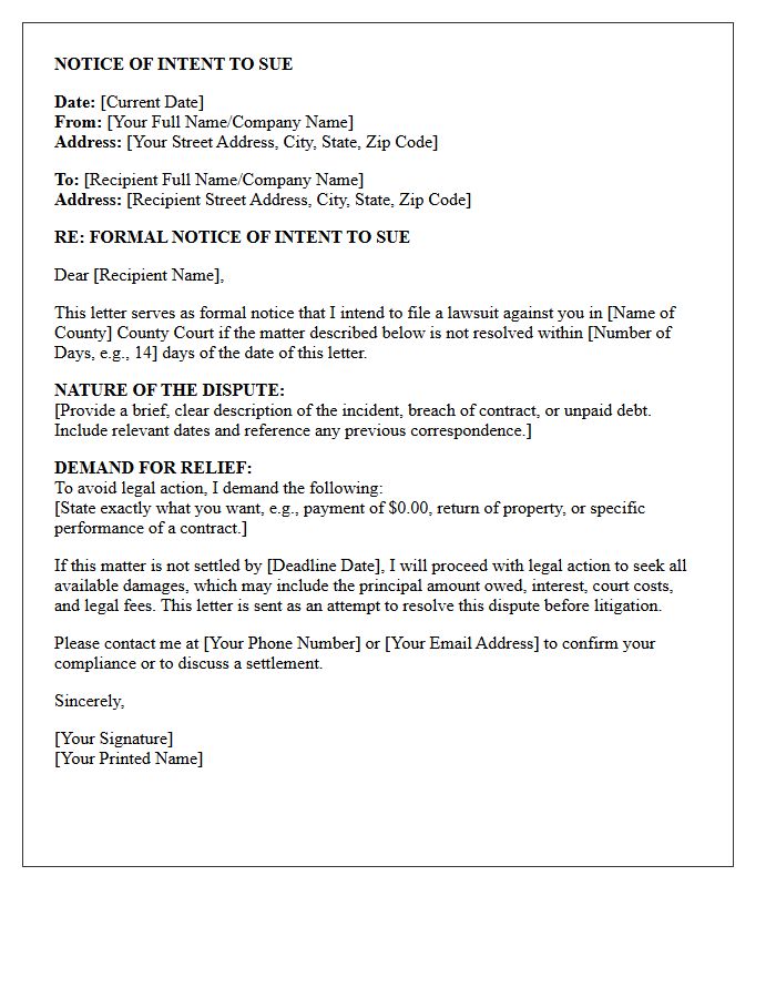 Notice of Intent to Sue Letter