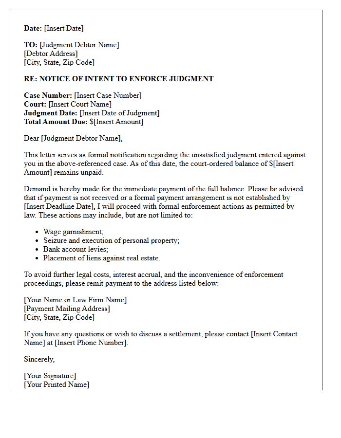 Judgment Enforcement Notification Letter