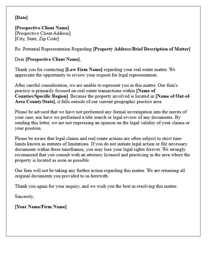 Real Estate Out of Practice Area Non-Engagement Letter