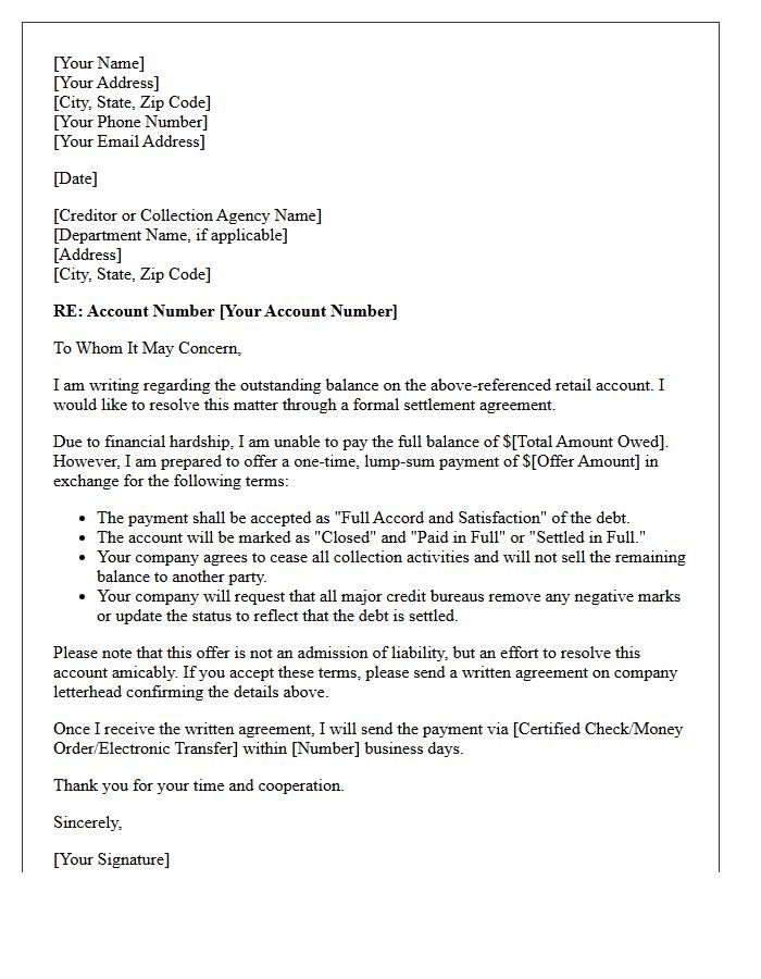 Consumer Retail Debt Resolution Letter