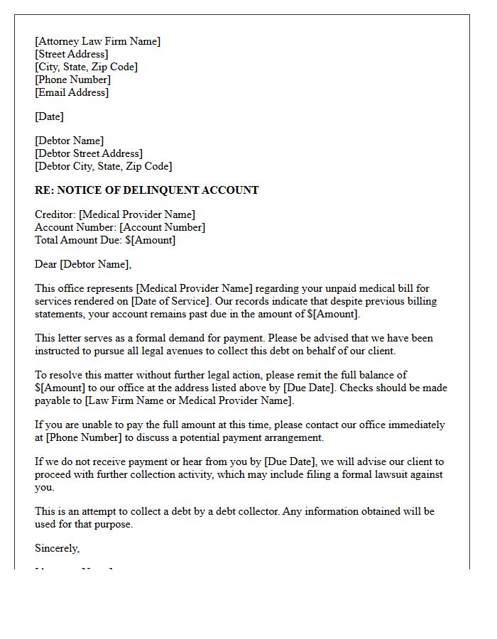 Initial Attorney Demand Letter for Medical Services Fee Collection