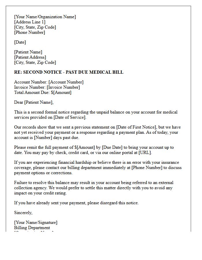 Second Notice of Collection Letter for Unpaid Medical Fees