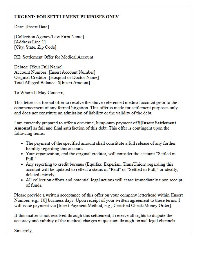 Pre-Litigation Settlement Offer Letter for Medical Accounts