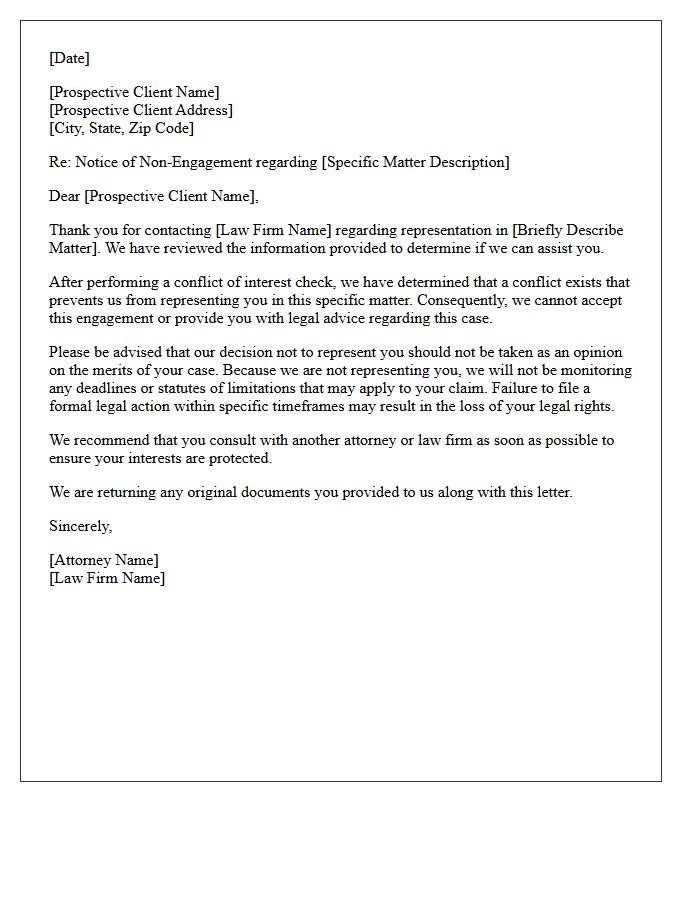 Conflict of Interest Matter-Specific Non-Engagement Letter