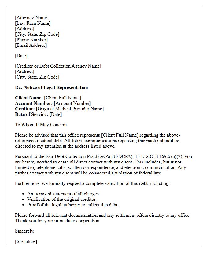 Attorney Representation Notification Letter for Medical Debt