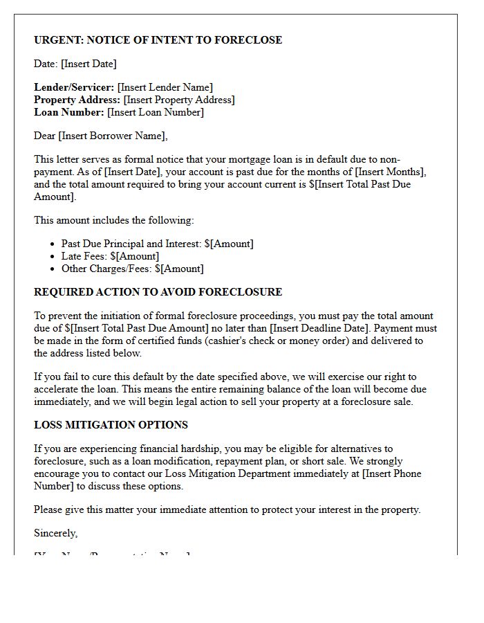 Pre-Foreclosure Warning Demand Letter