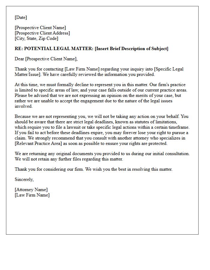Outside Practice Area Matter-Specific Non-Engagement Letter