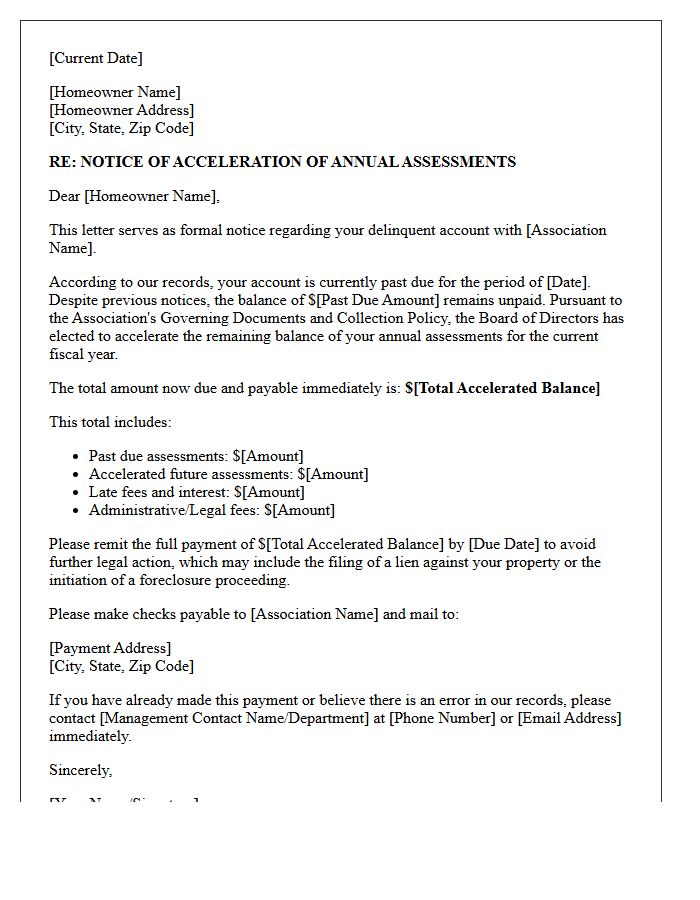 Acceleration of Annual Assessments Letter