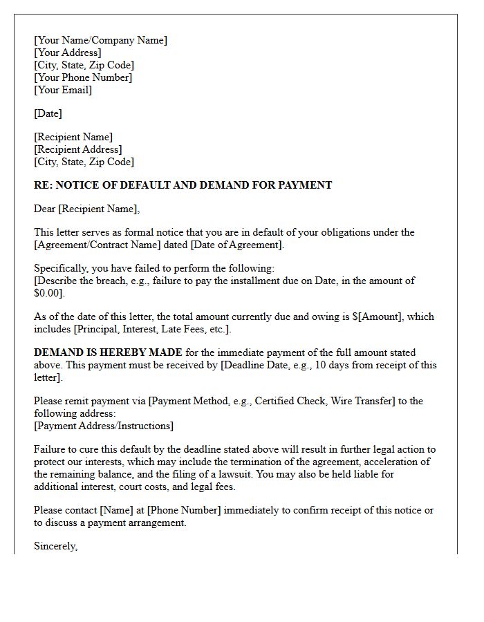 Notice of Default and Demand Letter