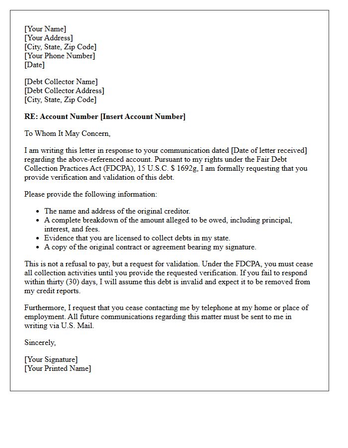 Statutory Fair Debt Collection Practices Letter