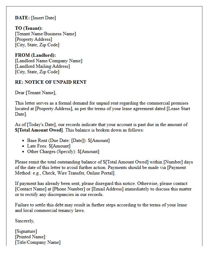 Initial Commercial Lease Rent Demand Letter