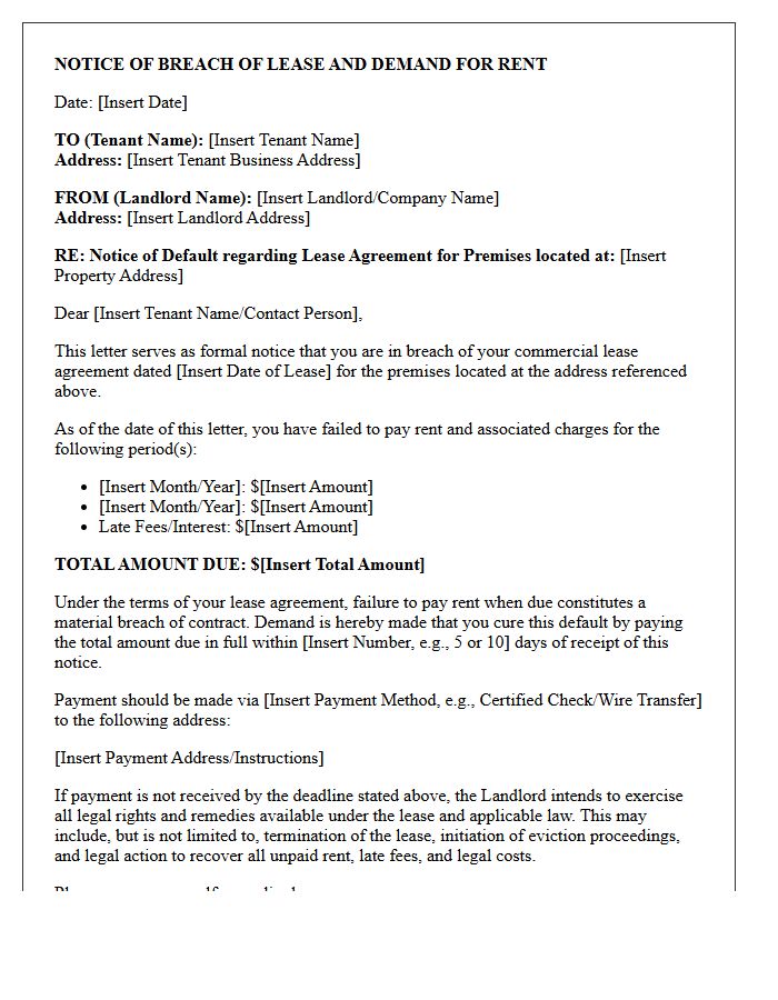 Breach Of Contract Commercial Lease Rent Demand Letter