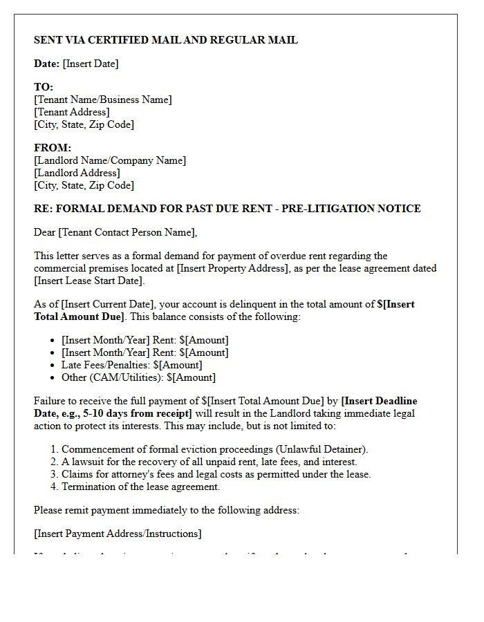 Pre-Litigation Commercial Lease Rent Demand Letter
