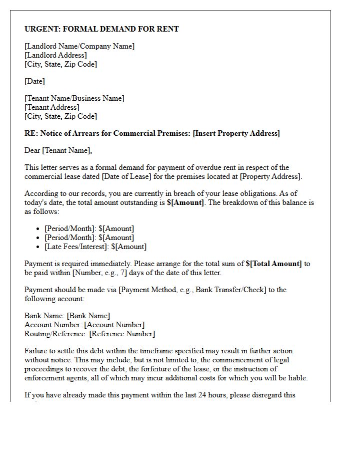Statutory Commercial Lease Rent Demand Letter