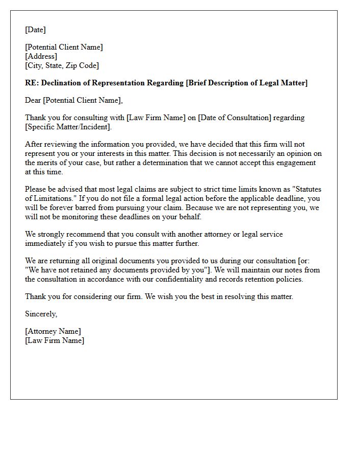 Post-Consultation Declination Matter-Specific Non-Engagement Letter