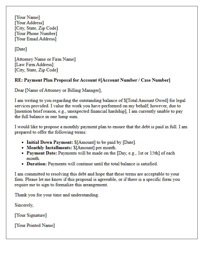 Past Due Legal Fees Payment Plan Negotiation Letter
