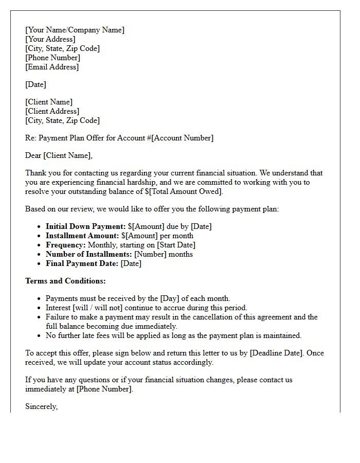 Client Financial Hardship Payment Plan Offer Letter