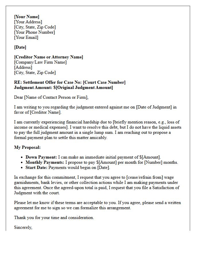 Post-Judgment Settlement Payment Plan Negotiation Letter