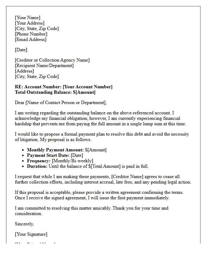 Pre-Litigation Debt Payment Plan Offer Letter