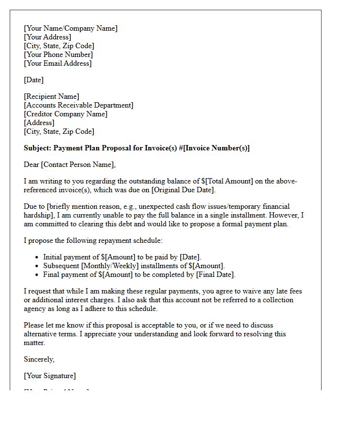Outstanding Invoice Payment Plan Negotiation Letter