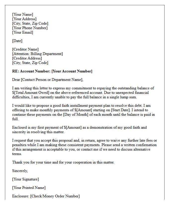 Good Faith Installment Payment Plan Offer Letter