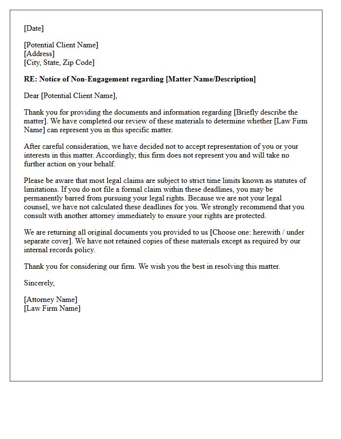 Post-Document Review Matter-Specific Non-Engagement Letter