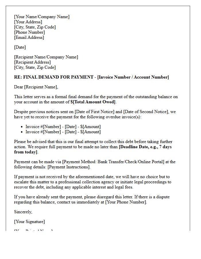 Final Demand for Payment Letter