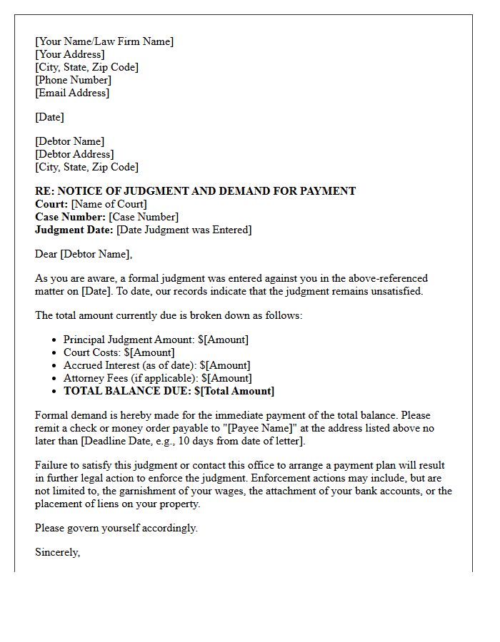 Initial Post-Judgment Demand for Payment Letter