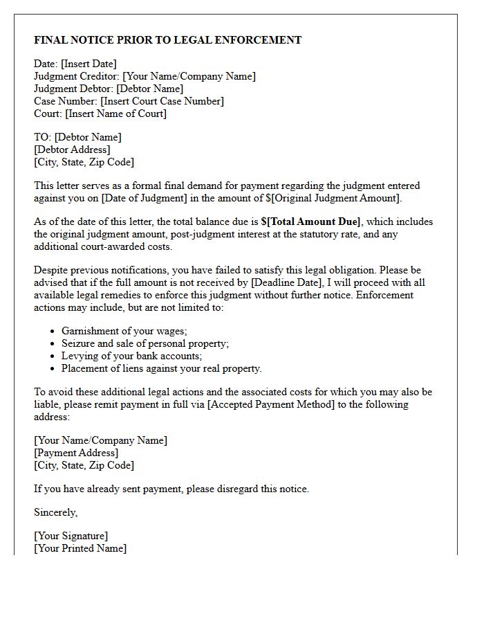Final Notice Post-Judgment Demand Letter