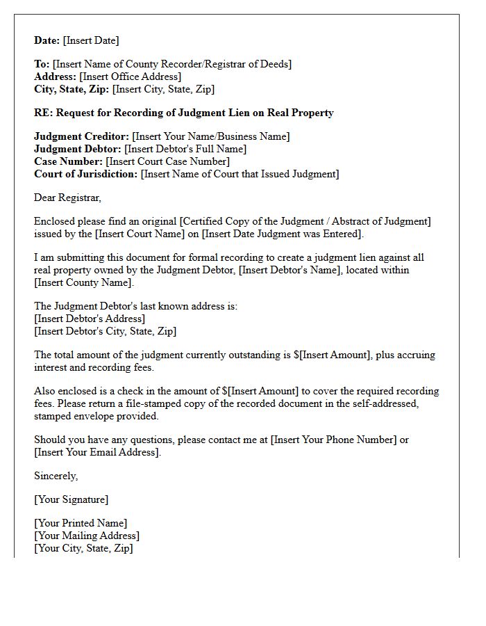 Post-Judgment Property Lien Execution Letter