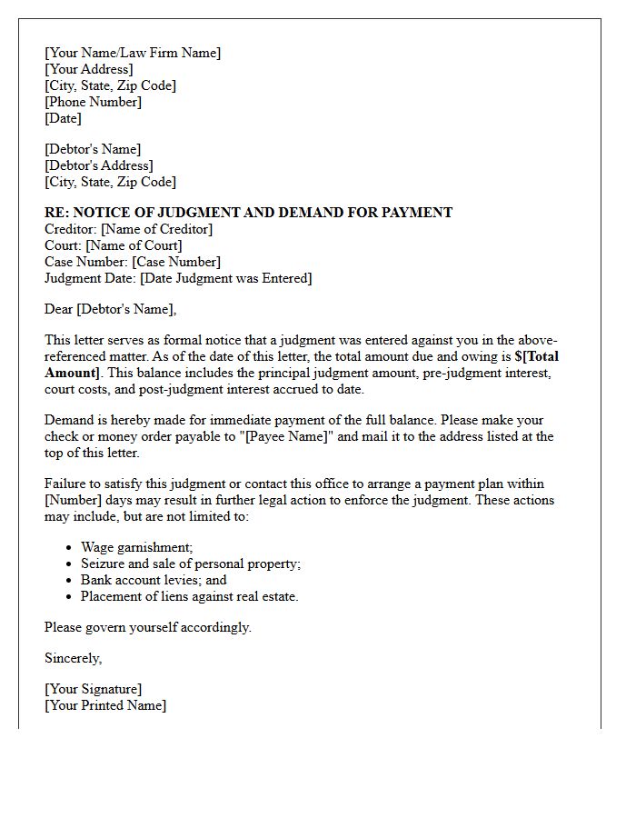 Post-Judgment Individual Debtor Collection Letter