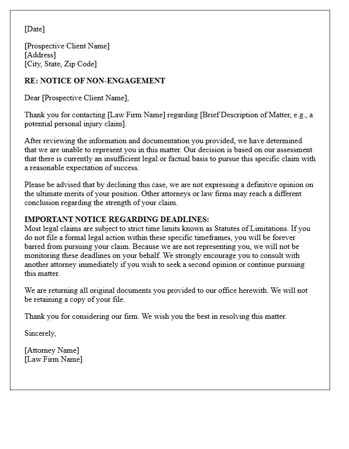 Insufficient Claim Merit Matter-Specific Non-Engagement Letter