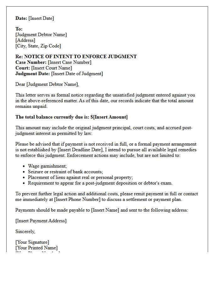 Post-Judgment Notice of Intent to Enforce Letter