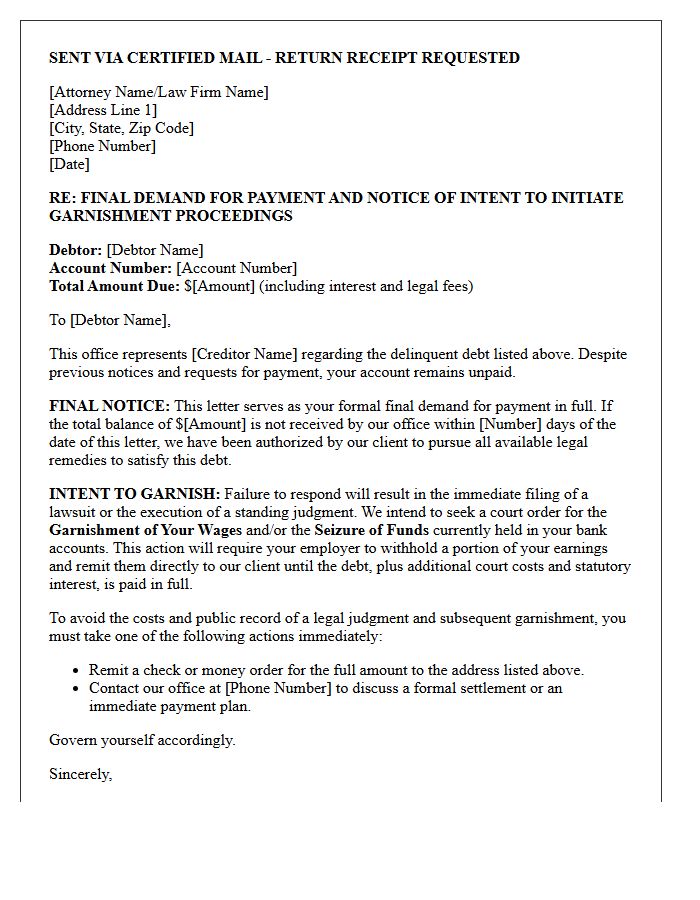 Final Attorney Demand and Intent to Garnish Letter