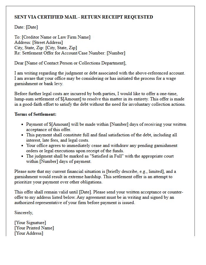 Pre-Garnishment Settlement Offer and Demand Letter