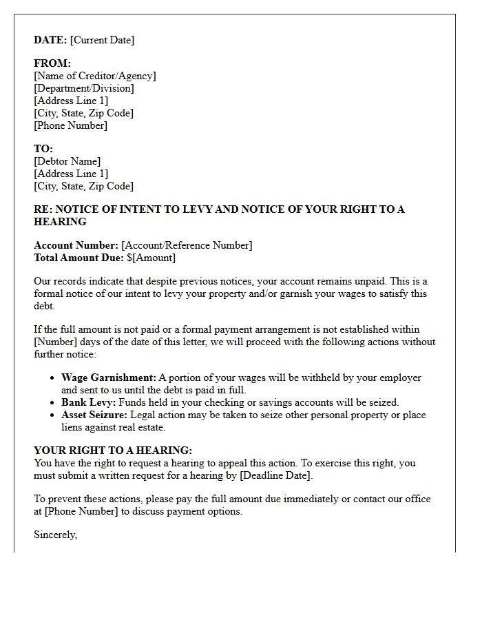 Notice of Intent to Levy and Garnish Wages Letter