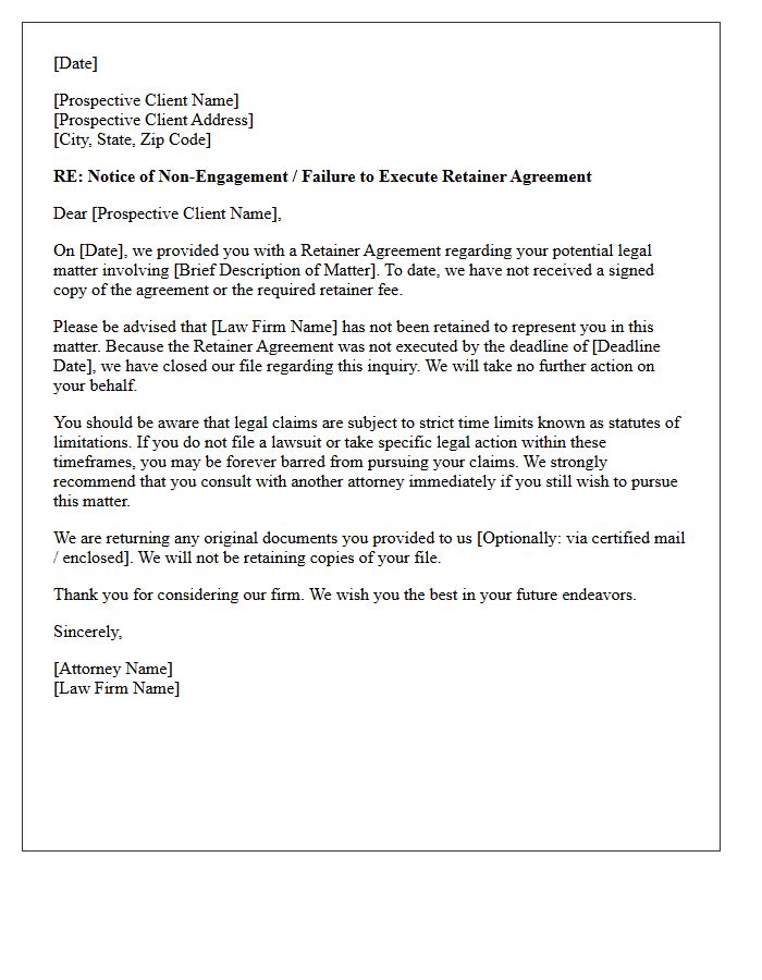 Failure To Execute Retainer Agreement Non-Engagement Letter