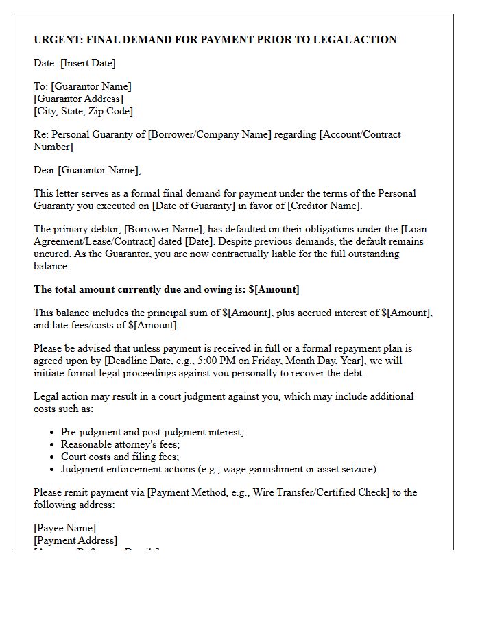 Final Pre-Litigation Guarantor Payment Demand Letter