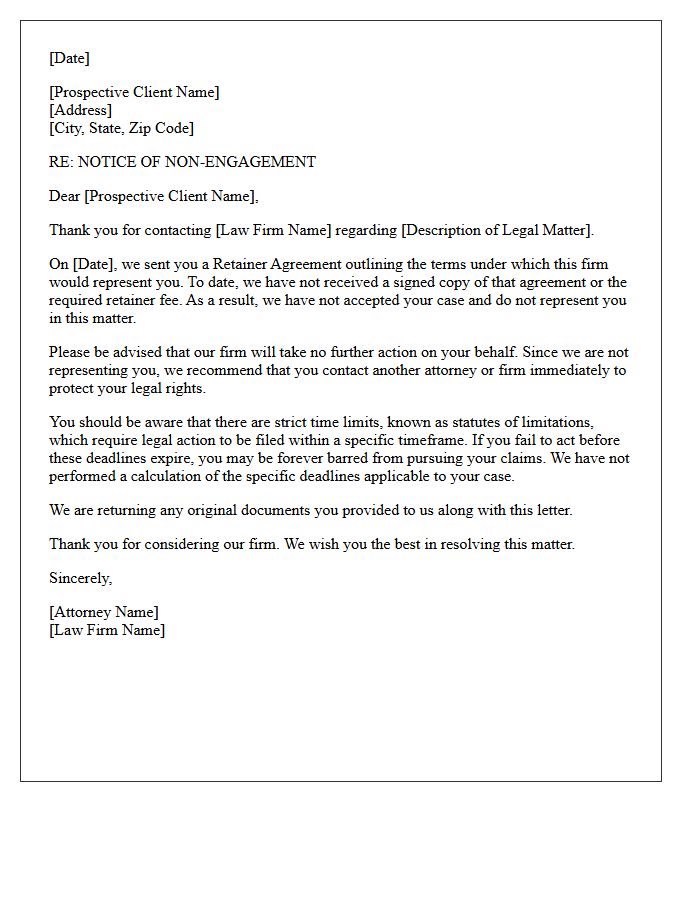 Unsigned Retainer Agreement Non-Engagement Letter