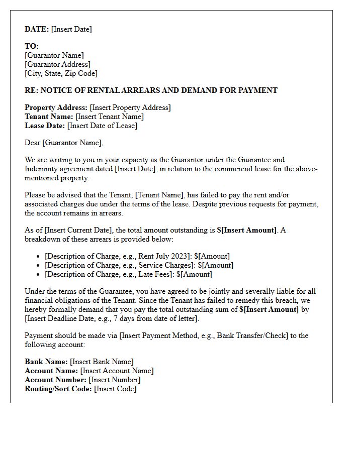 Commercial Lease Guarantor Arrears Payment Letter