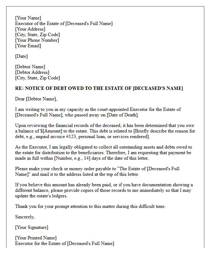 Initial Estate Executor Demand for Payment Letter